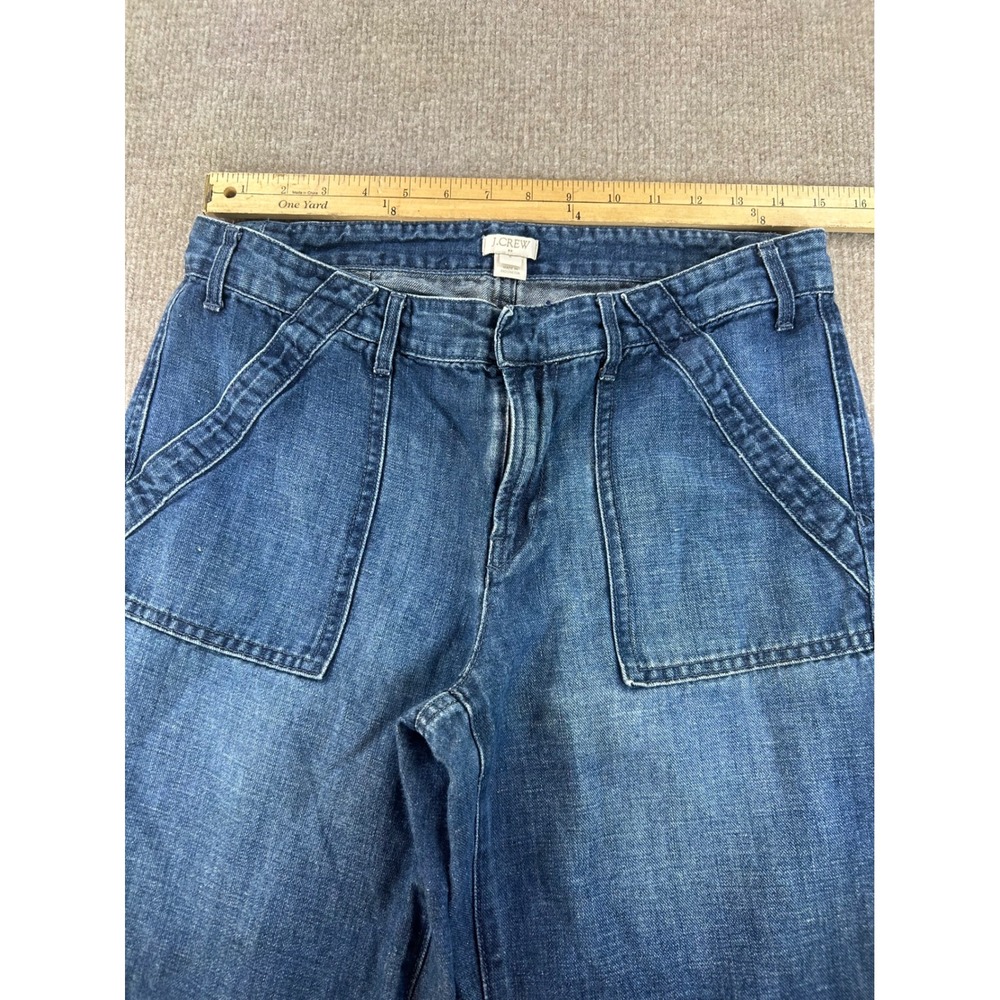 J.Crew Point Sur Wide Leg Jeans Blue Cotton Linen Patch Pocket F2116 Womens 6 - Picture 4 of 7
